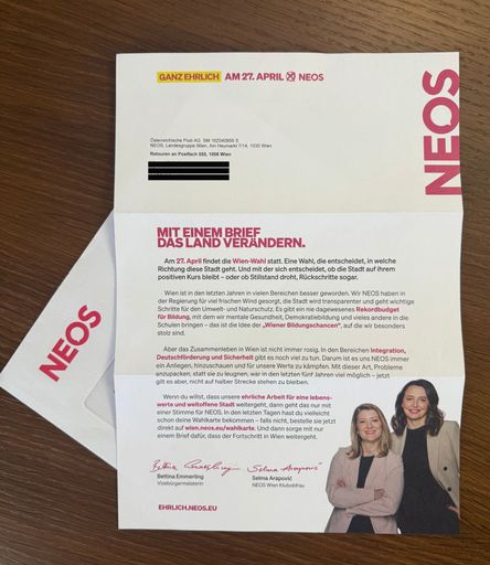 Wahlwerbebrief der NEOS 2025