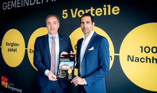 Im Bild v.l.: Landesrat Leonhard Schneemann und
Vorstandsvorsitzender Burgenland Energie Stephan Sharma.