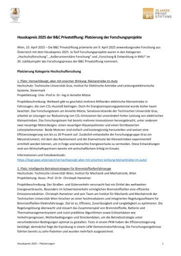 Vorschau Bild von Kurzbeschreibungen aller nominierten Forschungsprojekte.