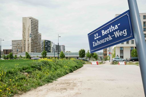  Der jüngst nach Olympia-Schwimmerin Bertha Zahourek benannte Weg
wird zukünftig zum dort geplanten Hallenbad führen.