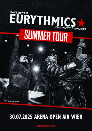 Vorschau Bild von Dave Stewart (li.), Mitbegründer des legendären Duos Eurythmics,
und Sängerin Vanessa Amorossi (re.) auf der Bühne. Die beiden treten
am 30. Juli 2025 gemeinsam bei einem exklusiven Open-Air-Konzert in
der Arena Wien auf. Das Konzert ist Teil von Stewarts „Sweet Dreams
40th Anniversary“-Tour.