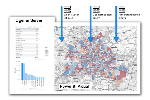 Mit unserem Power BI Visual lassen sich Planungsergebnisse zu
Verkaufsorganisation und Gebieten aus der Software SalesNet in der
leistungsstarken Business-Intelligence- und Datenanalyseplattform
darstellen.