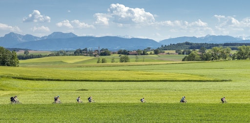  Radgruppe bei Tittmoning/Bayern mit Blick auf dieAlpenkette