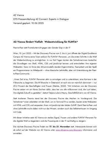 Vorschau Bild von Pressemitteilung Discovery Piscine FLINTA Juni 2025