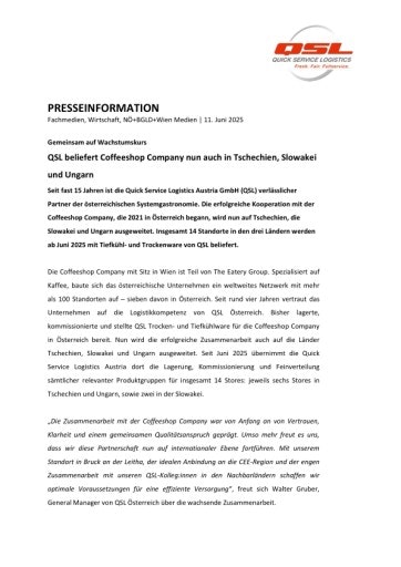 Vorschau Bild von Gemeinsam auf Wachstumskurs: QSL beliefert Coffeeshop Company nun auch in Tschechien, Slowakei und Ungarn