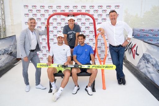 Günther Zangerl und Edwin Weindorfer kündigen im Beisein der
Tennisprofis Mischa Zverev, Tommy Haas, Fabio Fognini die Ischgl
Trophy an.