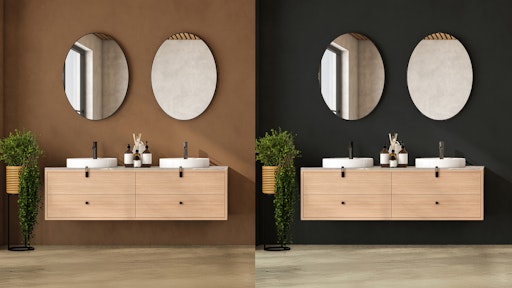  Bildtext_ Murexin DesignCoat AC1_01: Unterschiedliche Farbwirkung
in der Badgestaltung mit Murexin DesignCoat AC 1 – individuell
kombinierbare Erdtöne.
