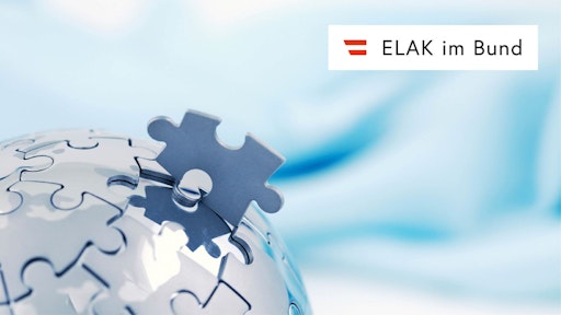  Weltkugel aus Puzzlesteinen mit Schriftzug "ELAK im Bund"