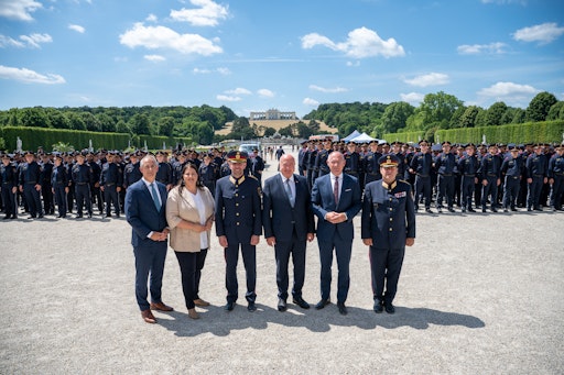  Generalsekretär Andreas Achatz, Vizebürgermeisterin Karin Gaal,
Generaldirektor für die öffentliche Sicherheit Franz Ruf,
Bundeskanzler Christian Stocker, Innenminister Gerhard Karner und
Bundespolizeidirektor Michael Takacs
