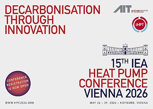 Vorschau Bild von Unter dem Motto "Decarbonisation through Innovation" bietet die
15ThIEA Heat Pump Conference Expert:innen aus Forschung, Industrie,
Finanzen und Politik eine einzigartige internationale Plattform zum
Austausch über die neuesten Entwicklungen und Anwendungen im Bereich
der Wärmepumpentechnologien.