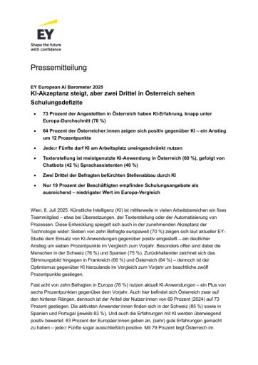 Vorschau Bild von EY Pressetext European AI Barometer