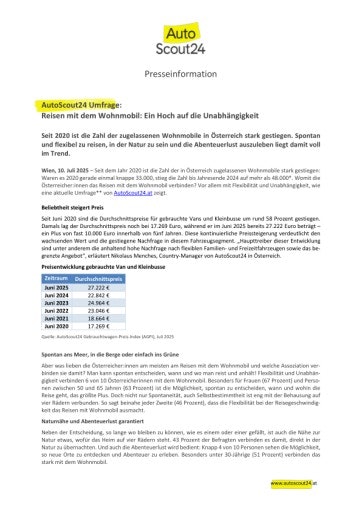  AutoScout24: Reisen mit dem Wohnmobil, Preise Van/Kleinbusse gebraucht