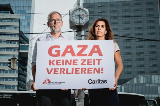  Alexander Bodmann, Vizepräsident der Caritas Österreich und Laura
Leyer, Geschäftsführerin von Ärzte ohne Grenzen: "Keine Zeit
verlieren"