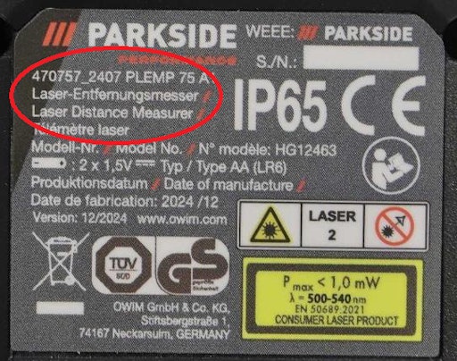 Vorschau Bild von Typenschild Laser-Entfernungsmesser