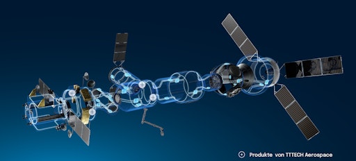 Vorschau Bild von Datennetzwerk im Lunar Gateway (symbolische Darstellung), das
sowohl innerhalb der einzelnen Module als auch für die Kommunikation
zwischen den Modulen und andockenden Raumschiffen zum Einsatz kommt.
Produkte von TTTECH sind ein integraler Bestandteil für den Aufbau
dieses Datennetzwerks, das wie ein Nervensystem fungiert und die
ausfallssichere Übertragung kritischer Informationen ermöglicht. Die
Netzwerk- und Computing-Plattform für das Lunar Gateway wurde
gemeinsam mit Beyond Gravity Austria entwickelt.