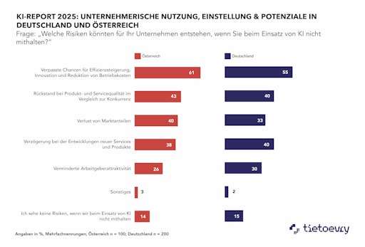 Vorschau Bild von Infografik „Welche Herausforderungen oder Risiken sehen Sie in
Ihrem Unternehmen im Zusammenhang mit KI-Technologien?“