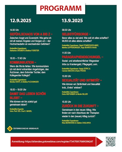 Vorschau Bild von PROGRAMM für das ONLINE-Treffen für Angehörige von Menschen mit
Krebs, 12.9./13.9.2025