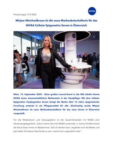 Vorschau Bild von Presseinformation NIVEA Mirjam Weichselbraun Botschafterin NIVEA Epigenetics