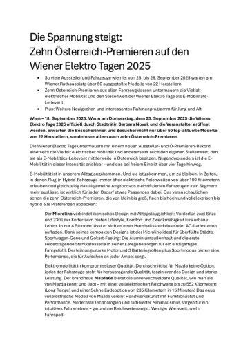  Presseaussendung Wiener Elektro Tage 2025 Österreich Premieren