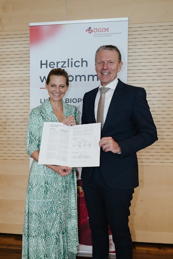 Generalsekretärin Priv.-Doz. Dr. Patrizia Constantini-Kump und
Präsident Univ.-Prof. Dr. Alexander Rosenkranz präsentieren die
Forderungen der ÖGIM im Positionspapier.