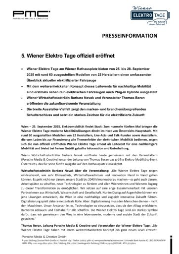 Vorschau Bild von Presseaussendung Eröffnung Wiener Elektro Tage 2025