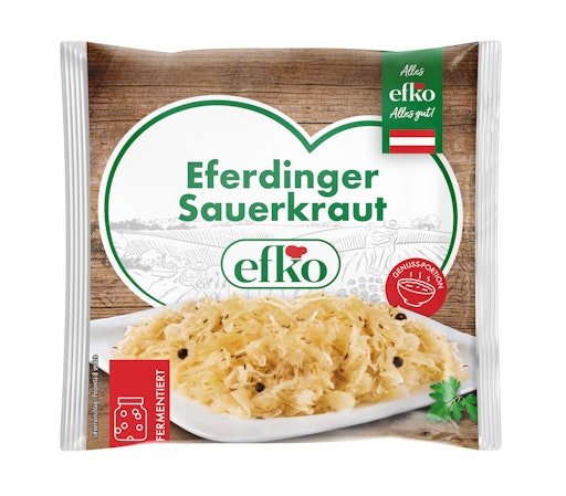 Das Eferdinger Sauerkraut in der 250-g-Genuss-Portion ist ab
sofort im gut sortierten Lebensmittelhandel im Kühlregal erhältlich.