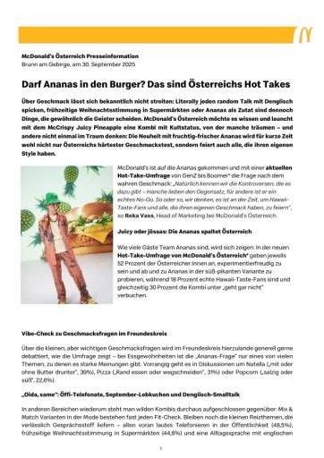 Vorschau Bild von McDonald's Österreich Pressemitteilung McCrispy Juicy Pineapple