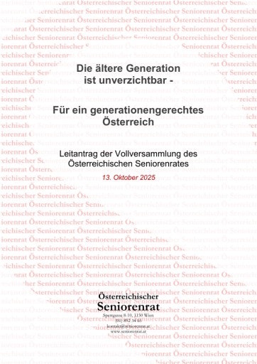  Leitantrag der Vollversammlung des Österreichischen Seniorenrates vom 13. Oktober 2025