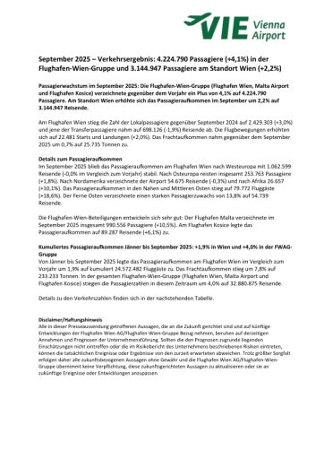 Vorschau Bild von Verkehrszahlen September 2025