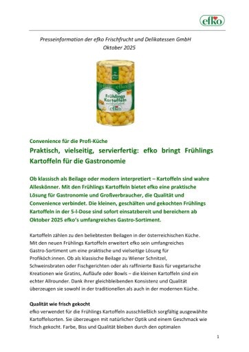 Vorschau Bild von Praktisch, vielseitig, servierfertig: efko bringt Frühlings Kartoffeln für die Gastronomie