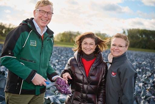 v.l.n.r.: Norbert Friedrich/Geschäftsführer Erzeugerorganisation
Tiefkühlgemüse (ETG), Tina Schrettner/Marketingleitung Ankerbrot und
Iris Ruschak/Marketingleitung iglo Österreich beim
„Rotkraut-Lokalaugenschein“ im Marchfeld.
