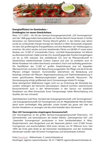 Vorschau Bild von Erntestart Winterproduktion Rispenparadeiser - LGV Gärtnergemüse