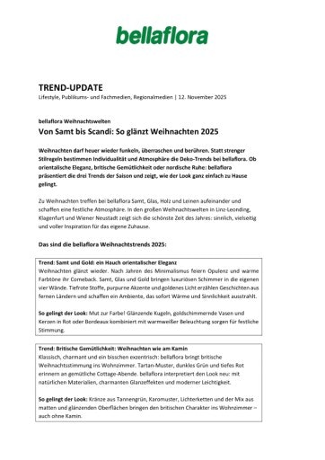 Vorschau Bild von bellaflora Trend-Update bellaflora Weihnachtswelten Von Samt bis Scandi: So glänzt Weihnachten 2025