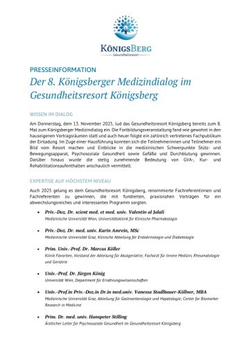 Vorschau Bild von Pressemitteilung - 8. Königsberger Medizindialog