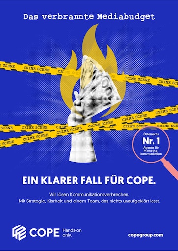 Vorschau Bild von COPE Kampagne "Klarer Fall". Sujet: Das verbrannte Werbesujet