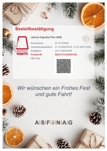  Musterexemplar Bestellbestätigung Digitale Vignette als Weihnachtsedition