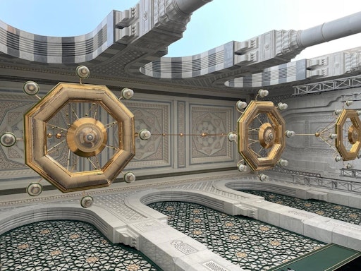 Die von Lights of Vienna für den Mataf-Bereich der Großen Moschee
in Mekka gefertigten Kronleuchter sind maßgeschneiderte, vergoldete
Lichtkunstwerke, die sowohl den ästhetischen als auch den
technischen Anforderungen eines der bedeutendsten religiösen Orte
der Welt gerecht werden. Gefertigt aus hochwertigem Edelstahl und
mit 24-karätigem Gold veredelt, vereinen die Leuchten traditionelle
islamische Gestaltungselemente – darunter filigrane Kalligrafie und
handgefertigtes Glas – mit modernster Lichttechnologie