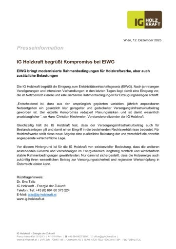 IG Holzkraft begrüßt Kompromiss bei ElWG