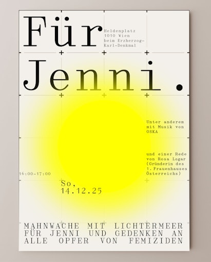 Mahnwache „Für Jenni“ am 14.12. für Jennifer Scharinger und für
alle Opfer von Femiziden