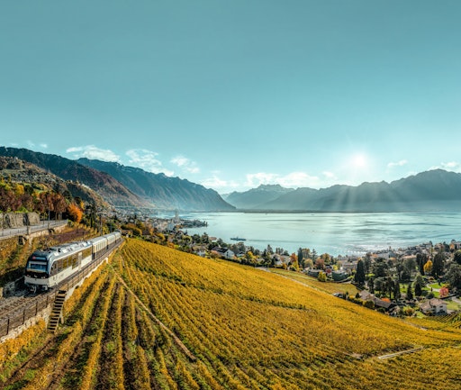 Vorschau Bild von Der GoldenPass Belle Epoque im Lavaux Weingebiet über dem
Genfersee
