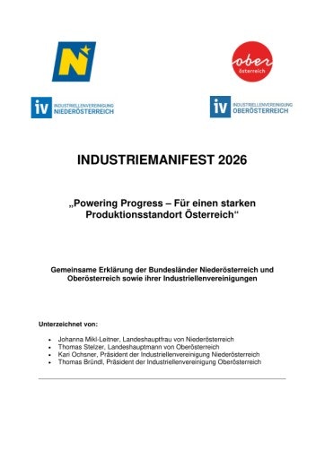  Industriemanifest Niederösterreich - Oberösterreich