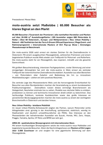 Vorschau Bild von 6. Presseaussendung zur moto-austria 2026 in PDF Format
