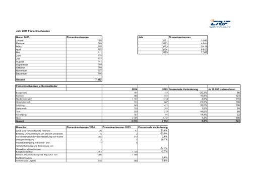 Vorschau Bild von Firmeninsolvenzen 2025 in Österreich auf neuem Höchststand