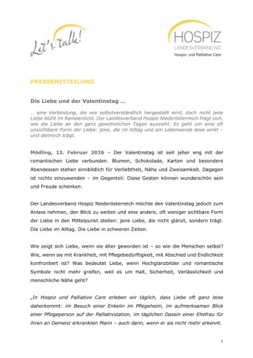 Vorschau Bild von Pressemitteilung LV Hospiz NÖ zum Valentinstag