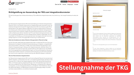 ÖIF‑Vorwürfe gegen die TKG und prätorischer Vergleich
nebeneinander: ÖIF‑Öffentlichkeitsarbeit auf der einen Seite,
juristische Drohkulisse auf der anderen – finanziert aus
Steuergeldern der Bevölkerung, um eine kritische NGO unter Druck zu
setzen und ihre öffentliche Rolle durch normativen Druck zu
schwächen und zu delegitimieren – ein demokratie‑ und
verfassungsrechtlich bedenkliches Vorgehen.