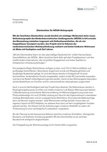 Vorschau Bild von Pressemitteilung Gleichenfeier NÖSW Projekt