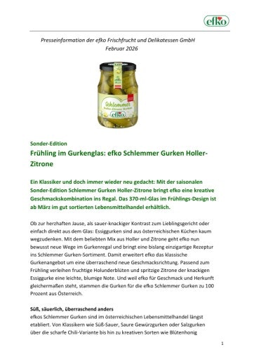 Vorschau Bild von Frühling im Gurkenglas: efko Schlemmer Gurken Holler-Zitrone.
