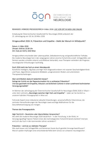 Vorschau Bild von Reminder Einladung Pressegespräch ÖGN am 4.3.2026