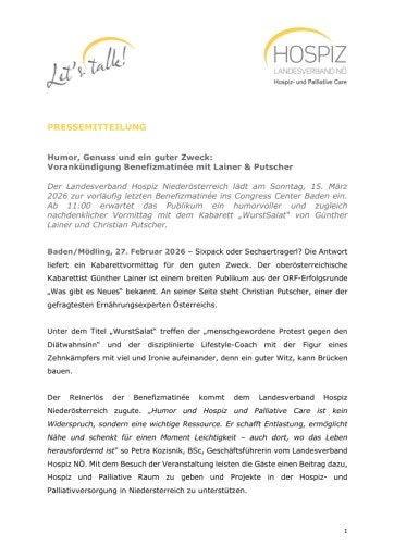 Vorschau Bild von Pressemitteilung Benefizmatinée Landesverband Hospiz Niederösterreich