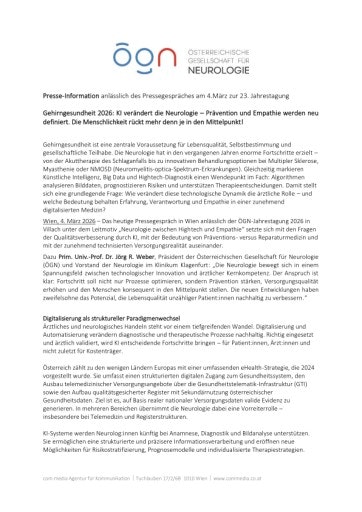 Vorschau Bild von Presse- Info Detail & Fachmedien ÖGN Pressegespräch Gehirngesundheit 2026